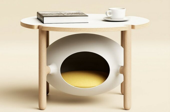 Журнальный столик и домик для кошки в скандинавской эстетике